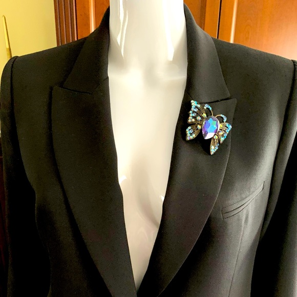 Large shiny blue crystal butterfly brooch pin back - Picture 7 of 13